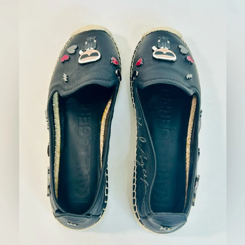 Karl Lagerfeld Paris Women's Michaela Embellished Slip-On Espadrille Flats 7.5